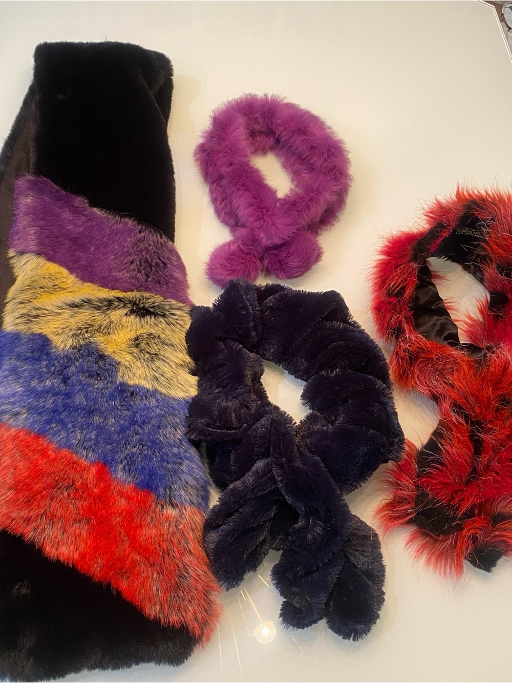 Statement Faux Fur Scarf Bundle - Cara New York Colorblock Stole, Caron Miller,